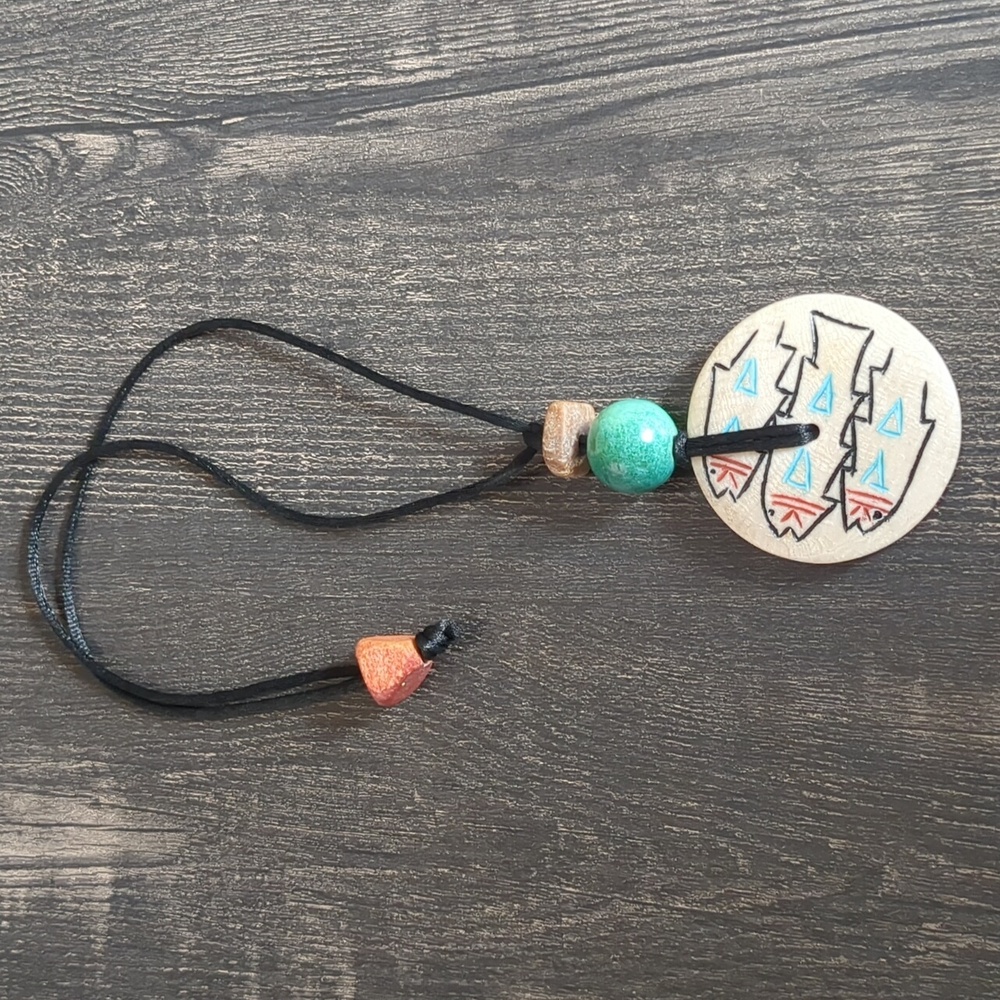 Vintage Tribal Boho Hand Carved Stone Fish Necklace